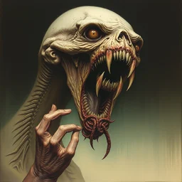 horrid, abominable, disgusting, vile, revolting, fanged creature, beksinski