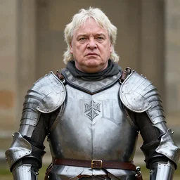 George RR Martin in a knight's armour