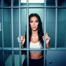film still of kim kardashian inside a prison cell, associated press, 2 6 mm, kodak ektachrome, blue tint expired film.