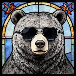 ( bear wearing sunglasses, hr giger ) ( ( stained glass, ink painting ) ) ( ( ( hyper detailed masterpiece, psychedelic fractal pattern, jean giraud, digital art painting, dream wave aesthetic, ethereal, artgerm, donato giancola, tom bagshaw ) ) )