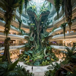 epic alien jungle by zdzisław beksinski, greg rutkowski inside a giant futuristic mall by zaha hadid, inspired by the movie matrix