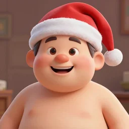 middle aged writer, looking happy, wearing a santa hat, slightly chubby, detailed, 3d render, 4k, pixar