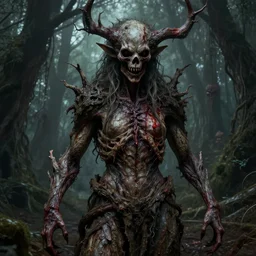 dryads, bark skin, detailed fantasy art, dark blood horror, forest of the dead, foul spirits