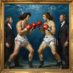 epic beautifull renaissance portrait of a 2 boxers underwater, art by * christy lee rogers * ( with help of mario testino and peter lindbergh, marta syrko and neil leifer )