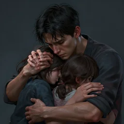 a young man losing his family, heartbreaking, dramatic, hyper detailed, digital art, trending in artstation, cinematic lighting, studio quality, smooth render, art style by wlop