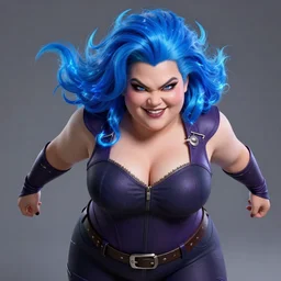 thick chubby filipina pyrokinetic supervillain, sly grin, fully clothed, exaggerated perspective, beautiful detailed face, electric - blue hair, action pose, comic book style, highly detailed, dynamic shadows, dynamic lighting, geoff johns, jason fabok, jason fabok, brad anderson, splash art