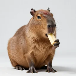 professional photography of capybara eating a banana