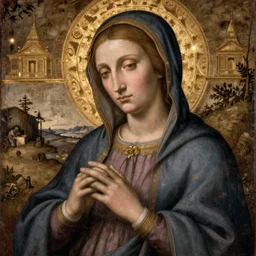 Medieval painting of the Madonna, High definition, detailed details,