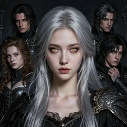 a fancy portrait of a beautiful young girl with silver hair and golden eyes by greg rutkowski, sung choi, mitchell mohrhauser, maciej kuciara, johnson ting, maxim verehin, peter konig, bloodborne, 8 k photorealistic, cinematic lighting, hd, high details, dramatic, dark atmosphere, trending on artstation