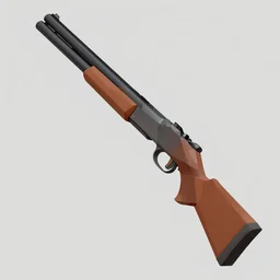 low poly toon shading, double barrel shotgun, flat colors, low poly artstation