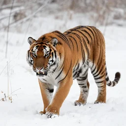 a wounded tiger in the snow - covered grass