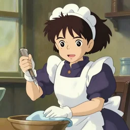 cute anime maid cleaning, character drawing, studio ghibli, animation, vivid line art, award winning, trending on artstation,