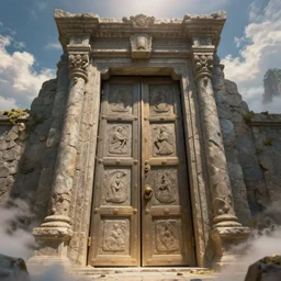 the massive ancient stone door that leads to heaven, fantasy art by donato giancola and greg rutkowski, symmetry!!
