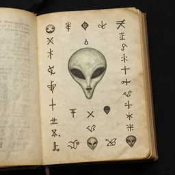disturbing occult manuscript with alien symbols
