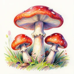 psychedelic mushrooms, vibrant color pencil sketch, adolphe millet