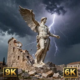 the colossus of rhodes breaking apart during a thunderstorm, behance,  8k featured in artstation, octane render, cinematic, elegant