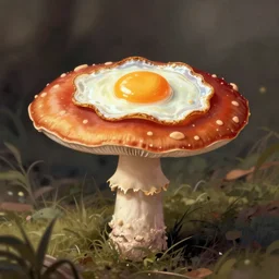 toadstool with a ( fried eggs )!! cap. illustration by beatrix potter