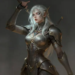 an concept art of the tau queen, pale hair, one eye, intricate details, detailed face, artstation, epic pose, ambient light, by rembrandt