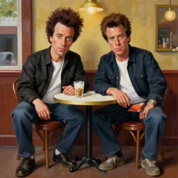 painting by david lynch, twin peaks style, pulp fiction movie highly detailed full - body samuel l jackson and john travolta posing in cafe, perfect symmetrical eyes, 8 k resolution, digital art, hyper realistic