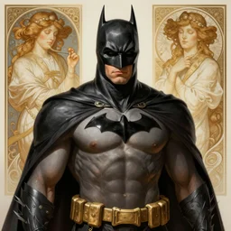 Portrait of Batman, D&D, muscular, fantasy, intricate, elegant, highly detailed, digital painting, artstation, concept art, smooth, sharp focus, illustration, art by artgerm and greg rutkowski and alphonse mucha