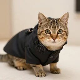 cat wearing a duffle coat