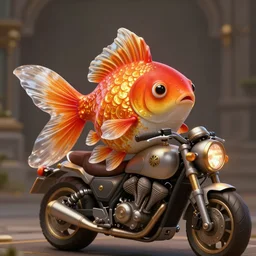 a super cute anthropomorphic goldfish from final fantasy, sitting on a motorcycle, deep focus, d & d, fantasy, intricate, elegant, highly detailed, digital painting, artstation, concept art, matte, sharp focus, illustration, hearthstone, art by artgerm and greg rutkowski and alphonse mucha