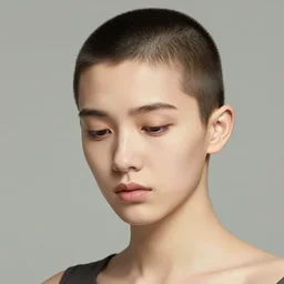 a beautiful portrait of a tired young woman with a buzz haircut by greg hildebrandt
