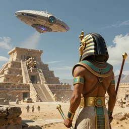 Aztec warrior watching spacecraft landing at an Aztec temple. epic sci-fi fantasy artwork by Sylvain Lorgeou. Trending on artstation