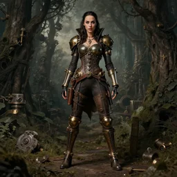 highly detailed steampunk gal gadot standing, hieronymus bosch