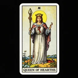 Queen of Hearths tarot full card by Ken Kelly, Gustave Dore, Roy Thomas