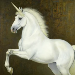 horse with horn, unicorn, gustav klimt painting