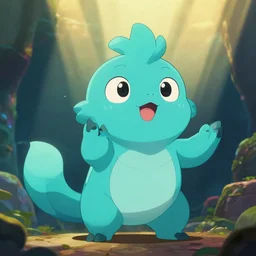 zoom of inspiring cyan spirit pet speaking inspiring speach, fantasy, studio ghibli, clean cel shaded vector art, cinematic lighting, volumetric lighting, smooth, sharp focus, highly detailed, render in unreal engine 5, artstation, deviantart, behance, trending, epic composition, octane, light rays, award - winning