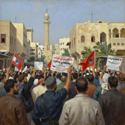 very very very beautiful painting of protesters in Baghdad, 4k detailed