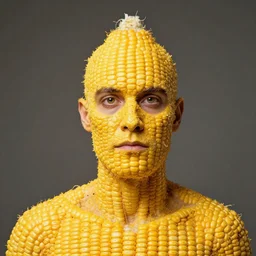 portrait of corn - man, a man with skin made of corn, yellow, weird, 4 k