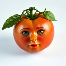 professional studio photograph of a tomato with a face that looks like emma stone, highly detailed