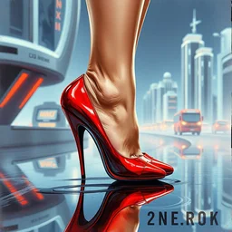 red highheels in futuristic design. highly detailed, digital painting, watercolor, soviet realism, engraving, artstation, concept art, smooth, sharp focus, vivid grunge, manga, illustration, unreal engine 5, 8 k, art by bilibin and kilian eng and kuvshinov and malevich and mucha