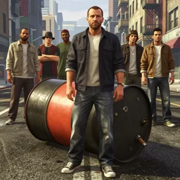 highly detailed portrait of a oil - barrel with c 4 on its side in gta v, in a empty street of new york, stephen bliss, unreal engine, fantasy art by greg rutkowski, loish, rhads, ferdinand knab, makoto shinkai and lois van baarle, ilya kuvshinov, rossdraws, tom bagshaw, global illumination, detailed and intricate environment