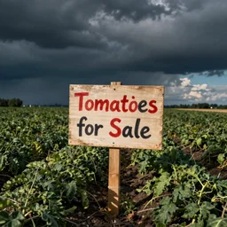 Photo of a sign written Tomatoes for Sale