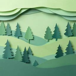 layered paper forest landscape