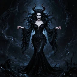 style of jeremy lipking, artgerm : : gorgeous willa holland : : evil witch, swirling black magic, black dress : : symmetrical face, symmetrical eyes : : full body pose : : gorgeous black hair : : magic lighting, low spacial lighting : :
