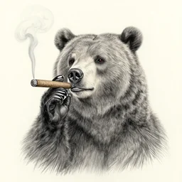 a pencil drawing of a bear smoking a cigar