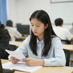 A Chinese girl Liu Zhitong is studying sociology in the study room