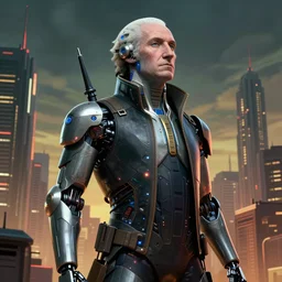 cyberpunk george washington as the leader of a futuristic communist society, cybernetics, sharp lines, digital, artstation, colored in