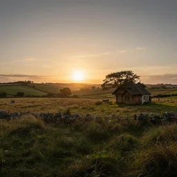 an equirectangular panorama of the shire in the sunset, seamless, 3 6 0 dregree, hdri, photography, cinematic