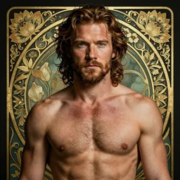 bare chested sam heughan ( outlander ) portrait, art nouveau, fantasy, intricate flower designs, elegant, highly detailed, sharp focus, art by artgerm and greg rutkowski and wlop