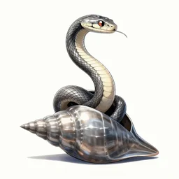 a serpent rising from a conical shell made from metal, anime art style