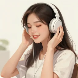 an illustration of a beautiful woman listening to music and smiling by Dao Trong Le, highly detailed, digital art, trending on artstation