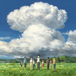 highly detailed illustration of a prairie at night and lots of high exposure cummulonimbus clouds by makoto shinkai, by oliver vernon, by joseph moncada, by damon soule, by manabu ikeda, by kyle hotz, by dan mumford, by otomo, 4 k resolution
