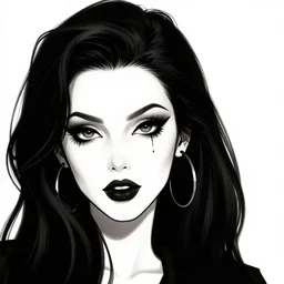 burlesque psychobilly, rockabilly, punk, goth girl with a detailed face and black hair, white background, illustration by frank frazetta