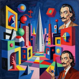 A surreal neon painting of Zaha hadid 3d kandinsky cityscape made of cubism futuristic picasso rooms in 3 point perspective by Vladimir kush and dali and kandinsky, 3d, realistic shading, complimentary colors, vivid neon colors, aesthetically pleasing composition, masterpiece, 4k, 8k, ultra realistic, super realistic